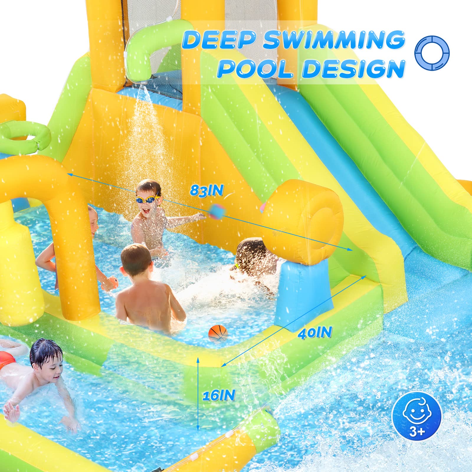 JOYMOR Outdoor Kids Inflatable Water Slide Park – Backyard Castle with Pool