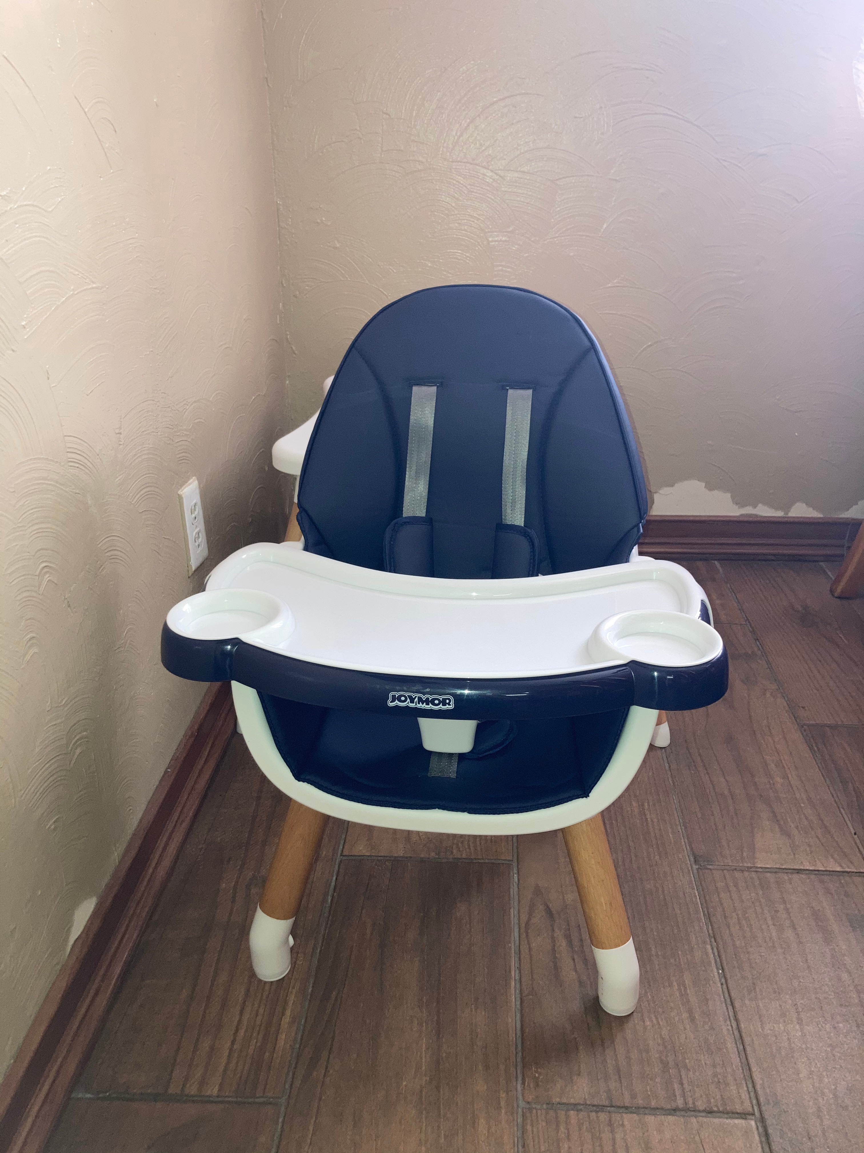 JOYMOR 5-in-1 Wooden Baby High Chair with Leather Seat Cushion