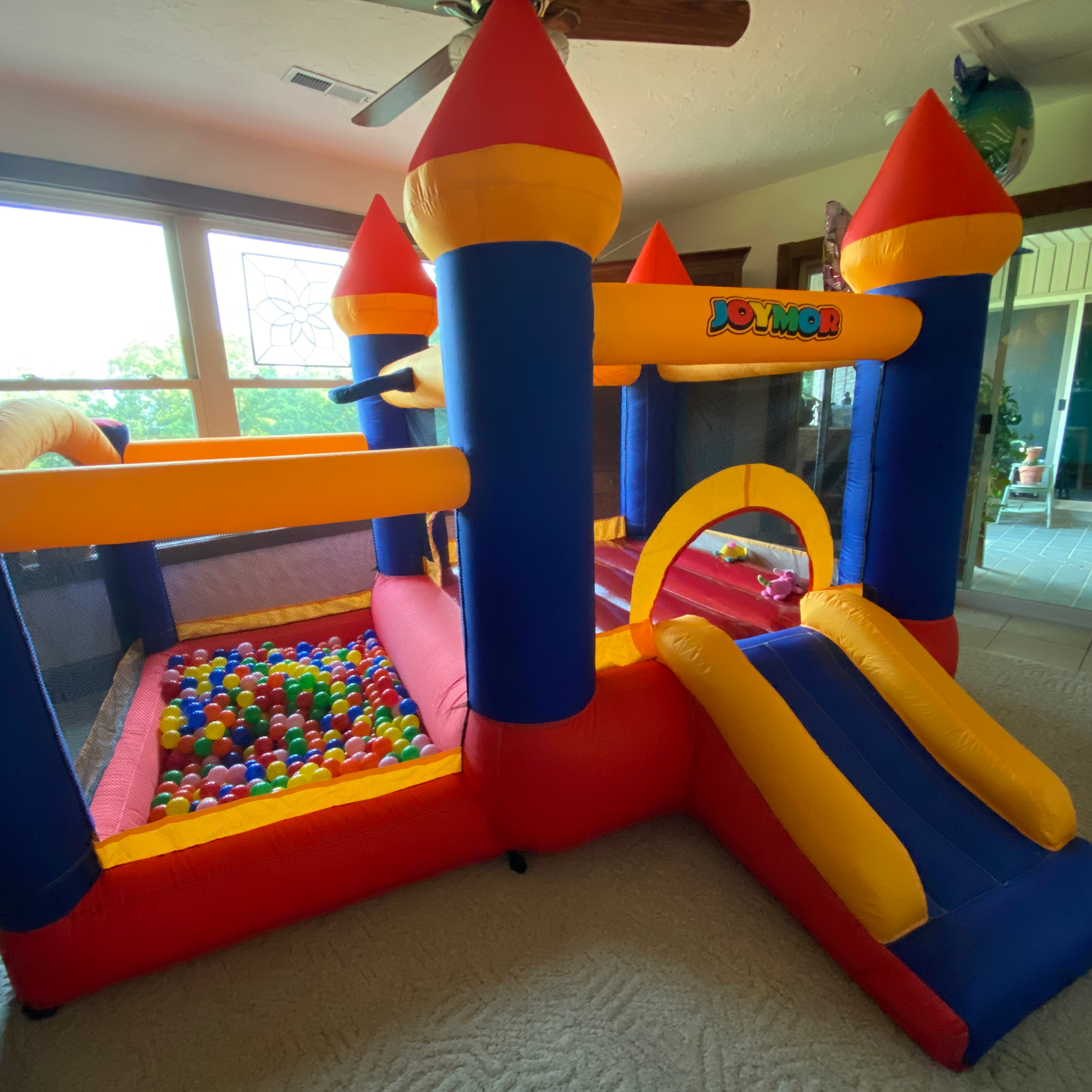 JOYMOR Inflatable Bounce Castle House with Slide & Blower – Backyard Fun