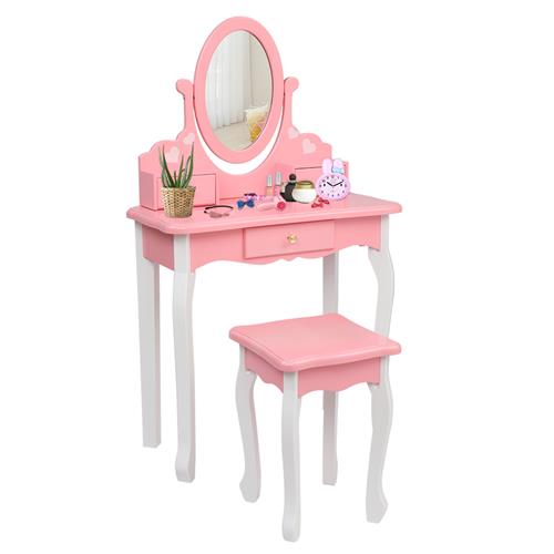 JOYMOR Kids Vanity Set with Makeup Dressing Table and Rotatable Mirror