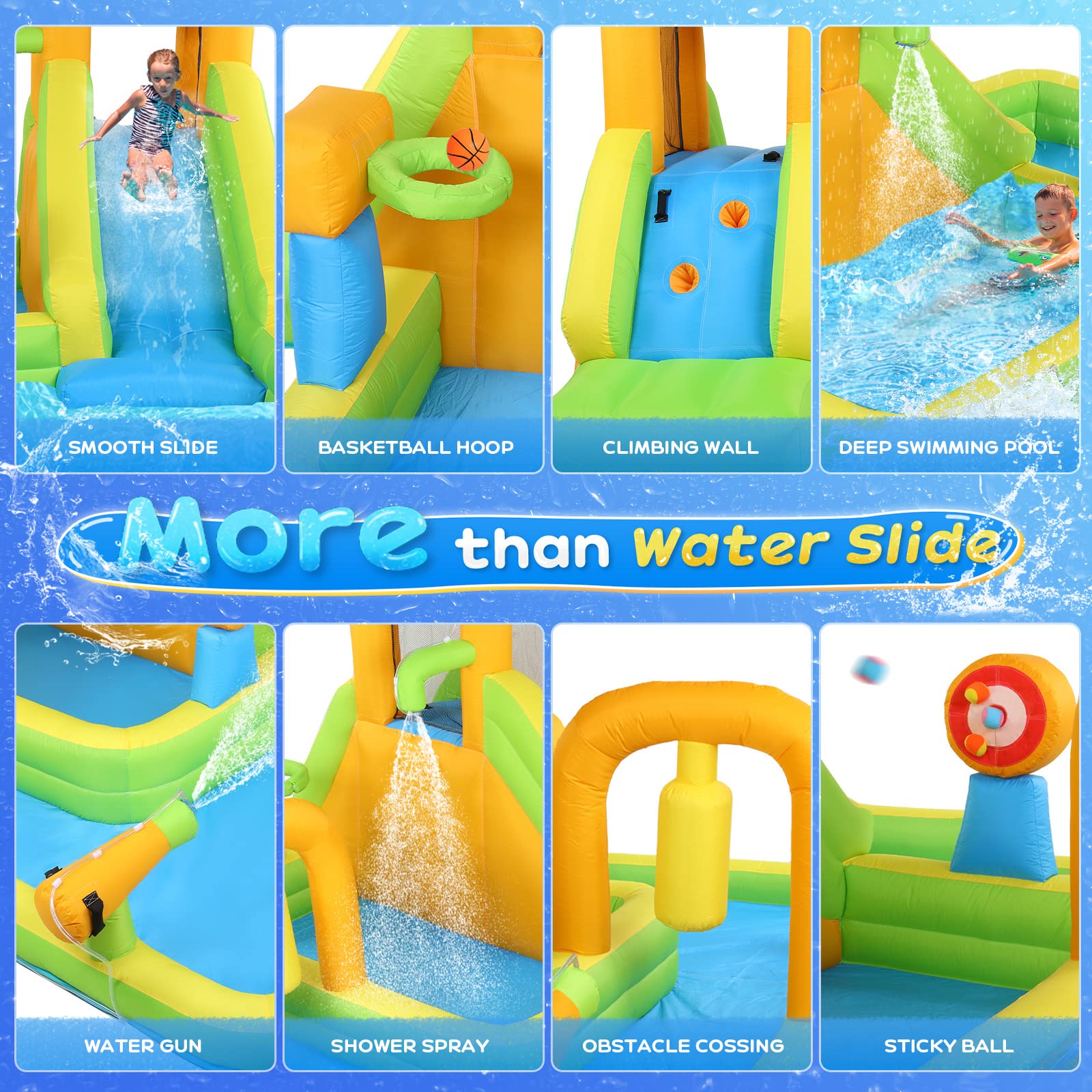 JOYMOR Outdoor Kids Inflatable Water Slide Park – Backyard Castle with Pool