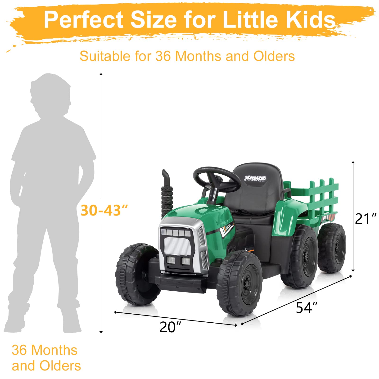JOYMOR 12V Kids Electric Ride on Tractor 2 Speed w/Parent Remote