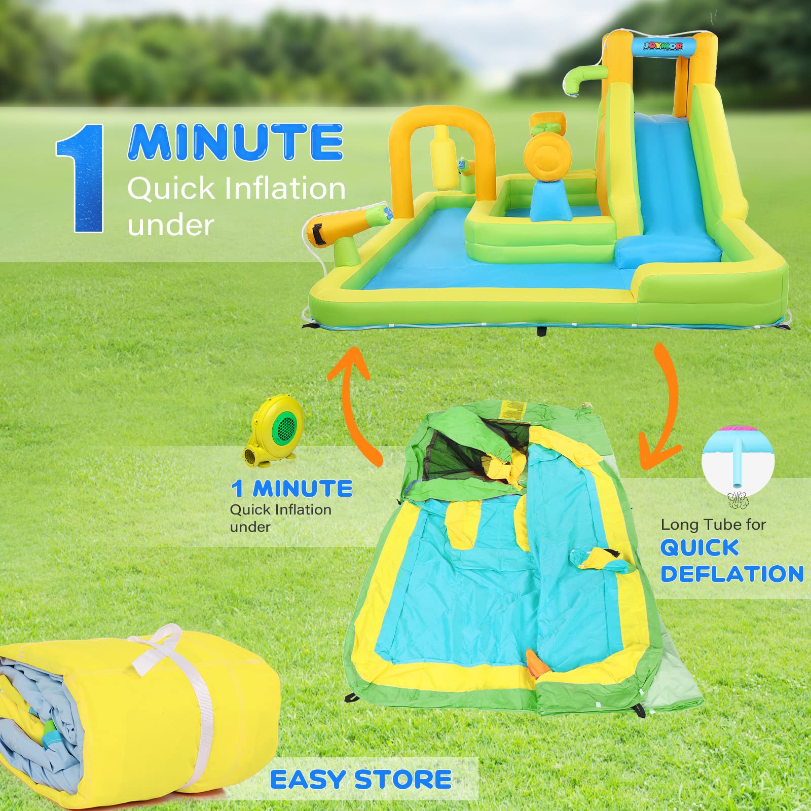 JOYMOR Outdoor Kids Inflatable Water Slide Park – Backyard Castle with Pool
