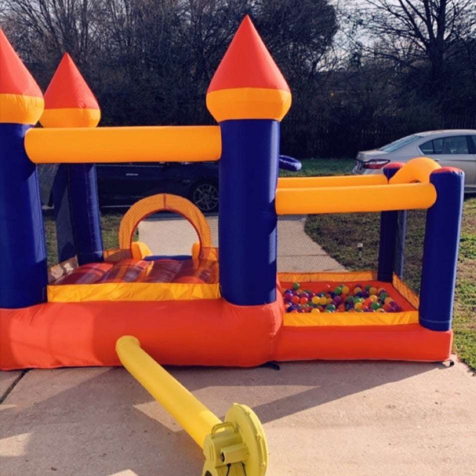 JOYMOR Inflatable Bounce Castle House with Slide & Blower – Backyard Fun