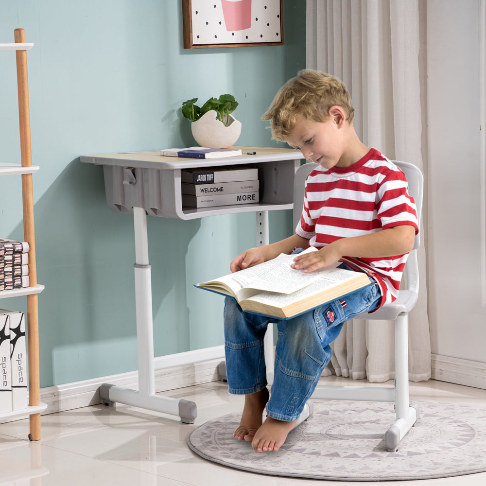 JOYMOR Adjustable Student Desk and Chair Combo With Drawer, Pencil Grooves and Hanging Hooks
