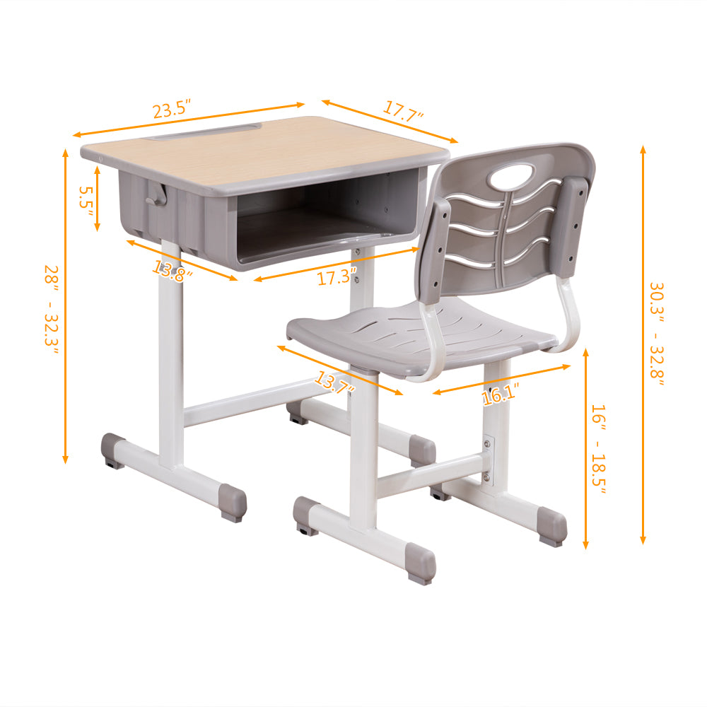 JOYMOR Adjustable Student Desk and Chair Combo With Drawer, Pencil Grooves and Hanging Hooks