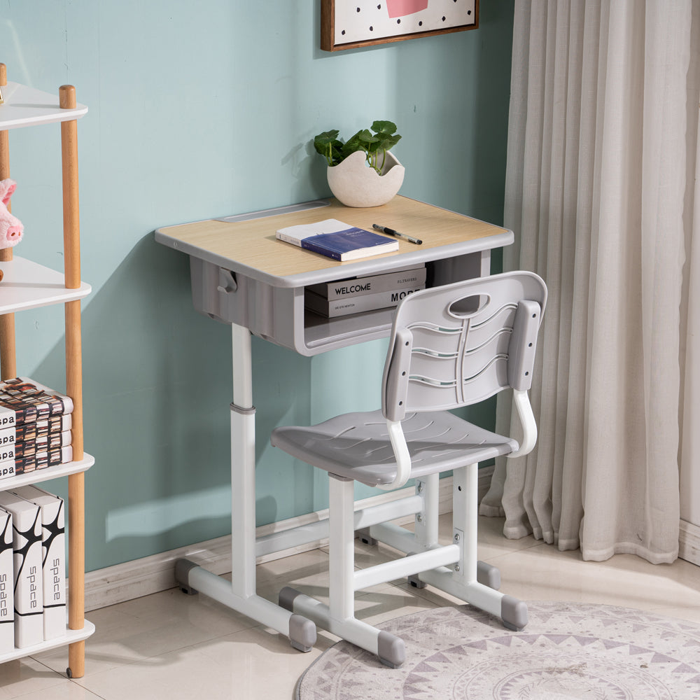 JOYMOR Adjustable Student Desk and Chair Combo With Drawer, Pencil Grooves and Hanging Hooks