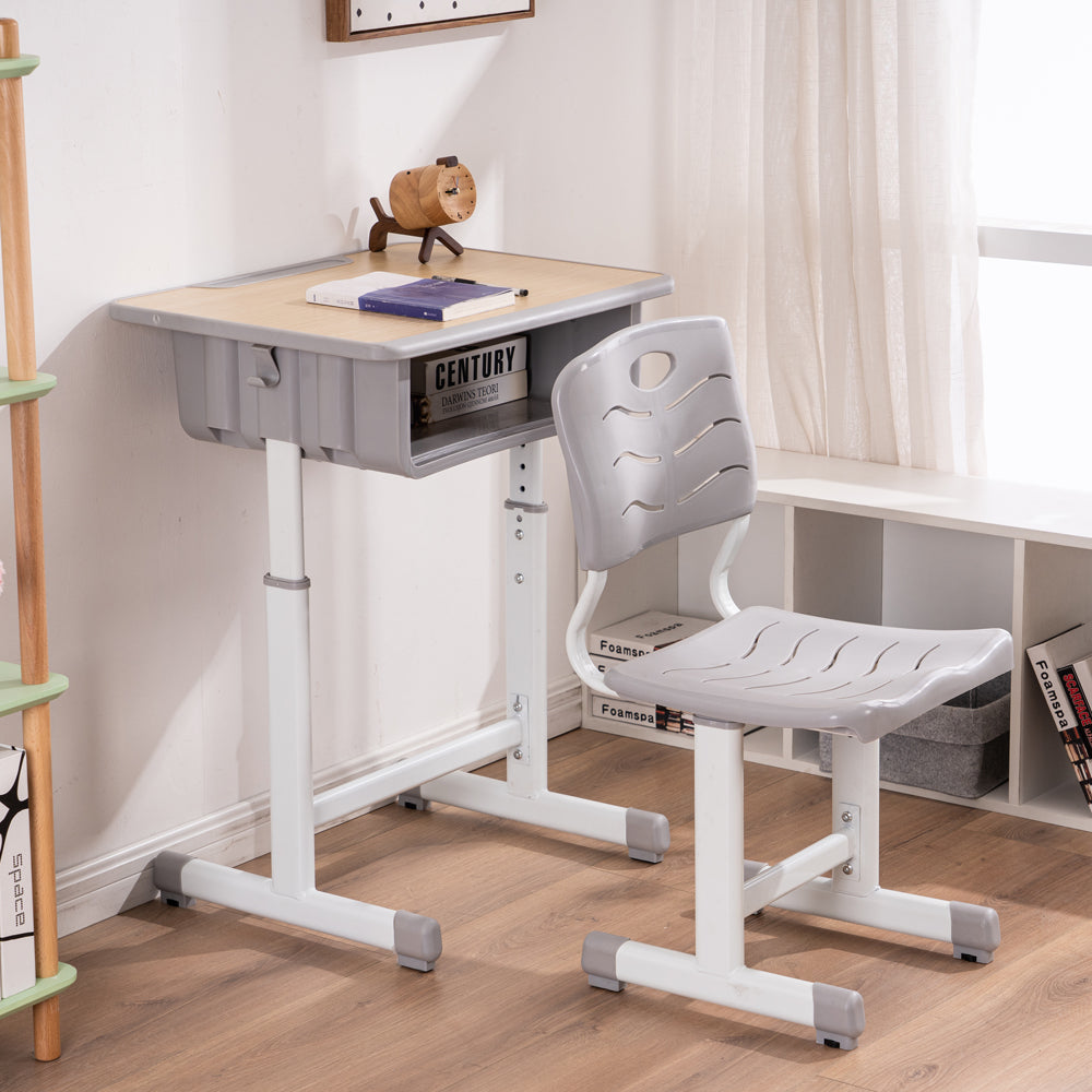 JOYMOR Adjustable Student Desk and Chair Combo With Drawer, Pencil Grooves and Hanging Hooks