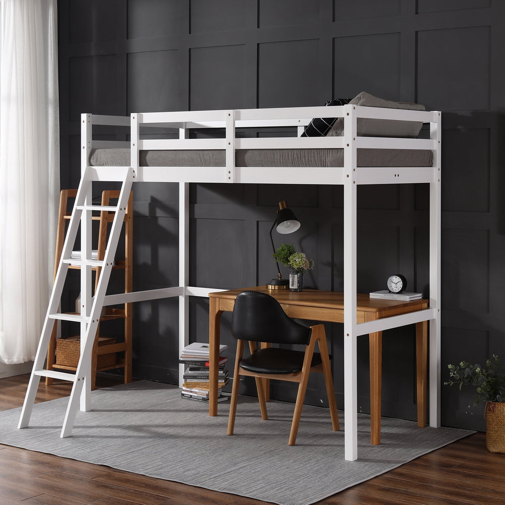 JOYMOR Wooden Loft Bed Twin Size Bed Frame