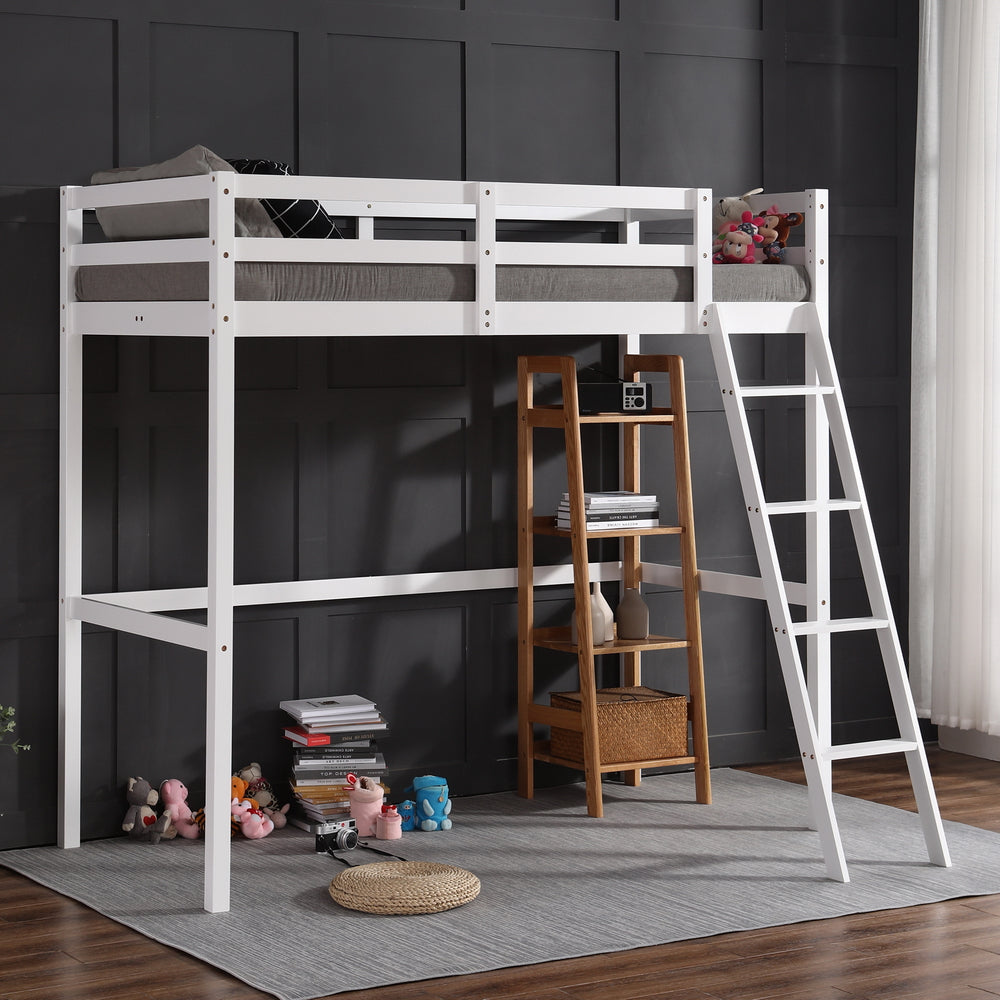 JOYMOR Wooden Loft Bed Twin Size Bed Frame