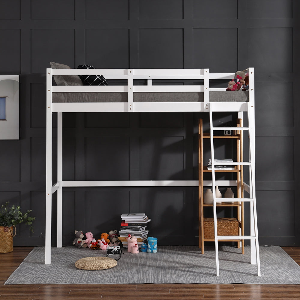 JOYMOR Wooden Loft Bed Twin Size Bed Frame