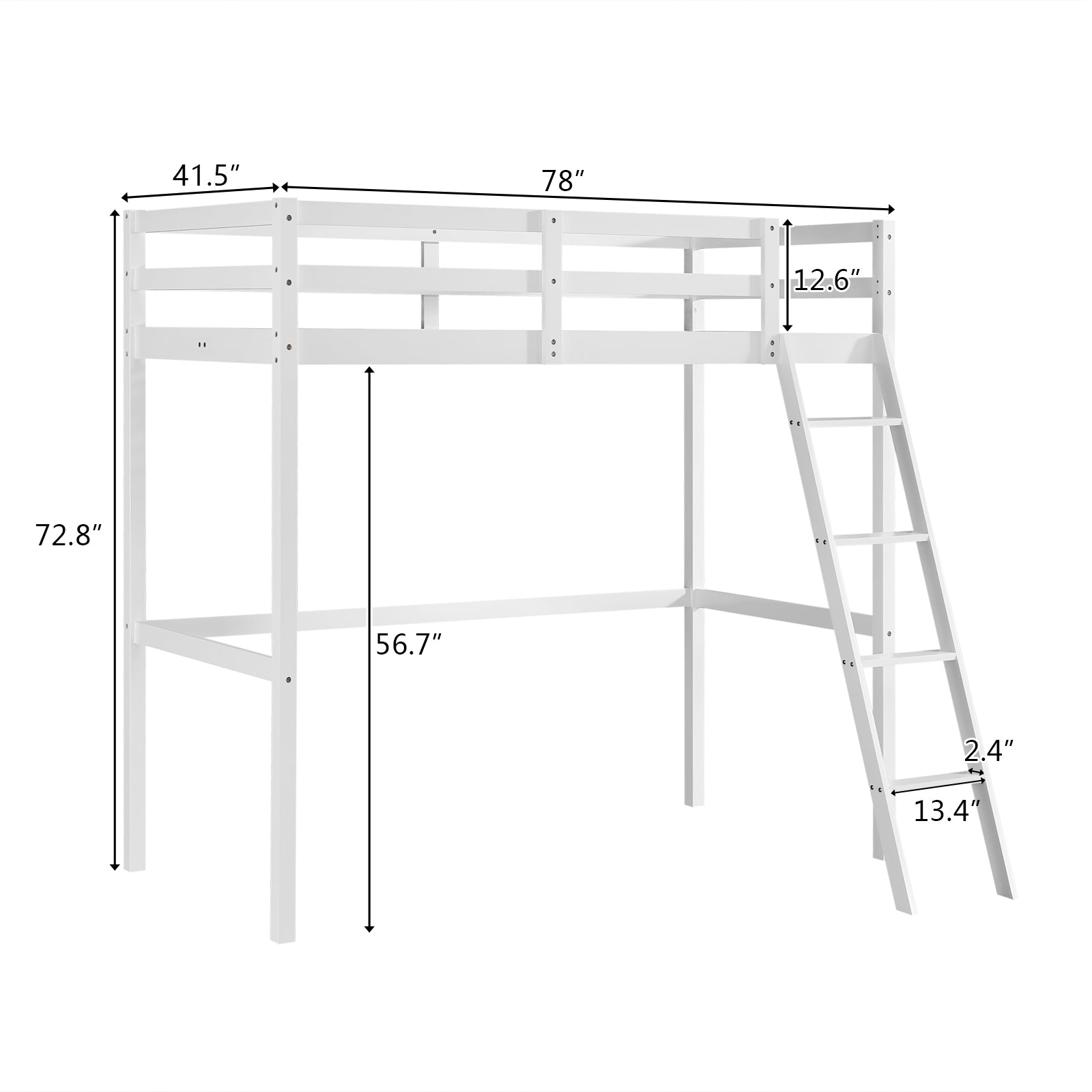 JOYMOR Wooden Loft Bed Twin Size Bed Frame