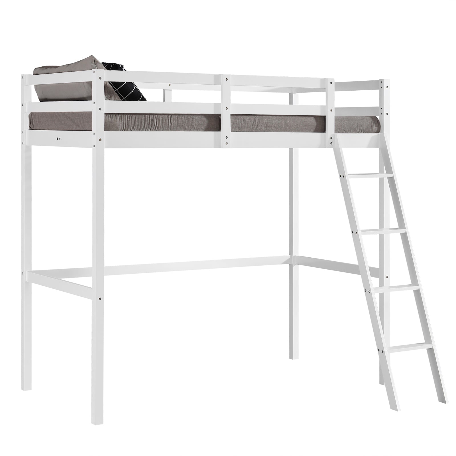 JOYMOR Wooden Loft Bed Twin Size Bed Frame