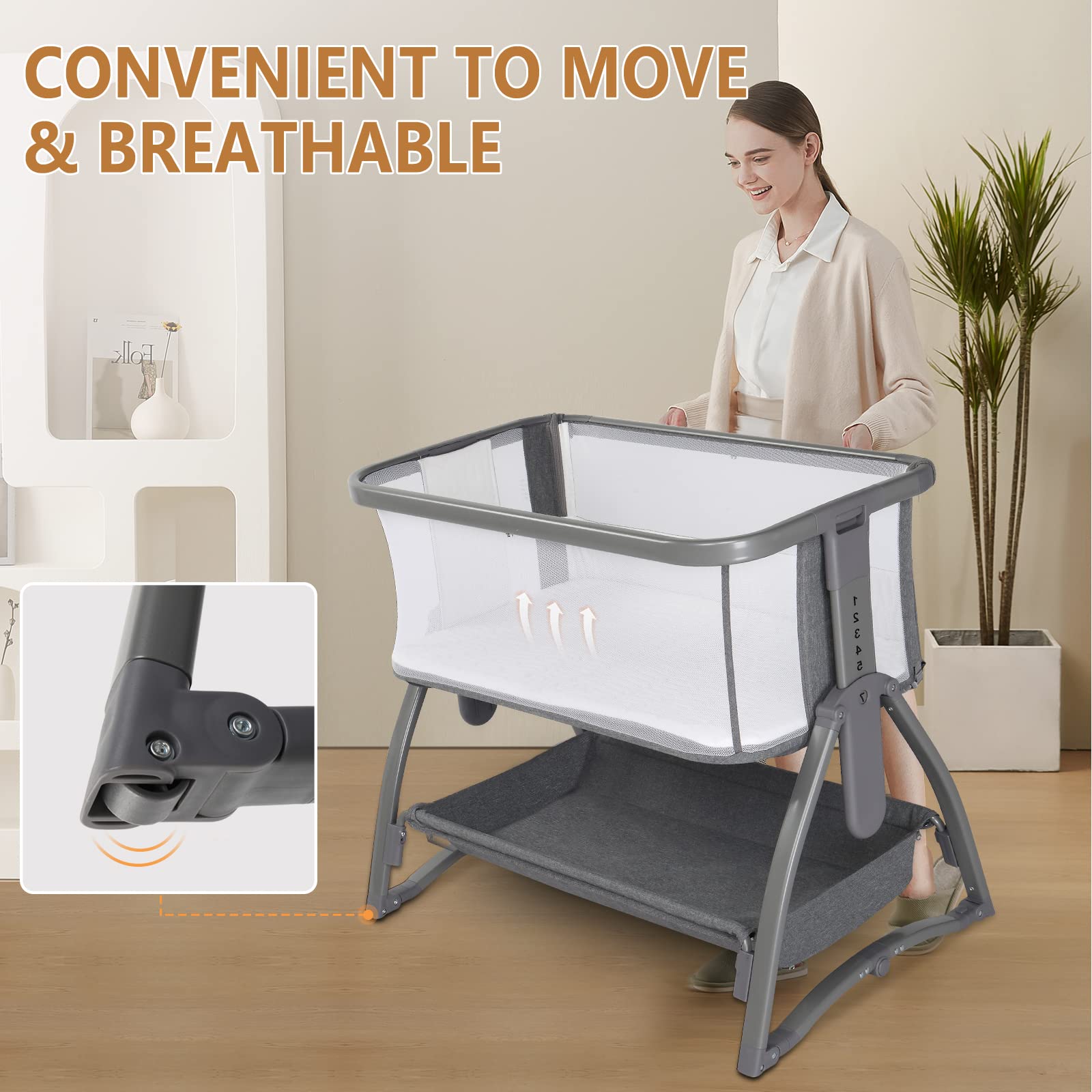 JOYMOR 4 in 1 Baby Bassinet Crib Bedside Sleeper with Mattress