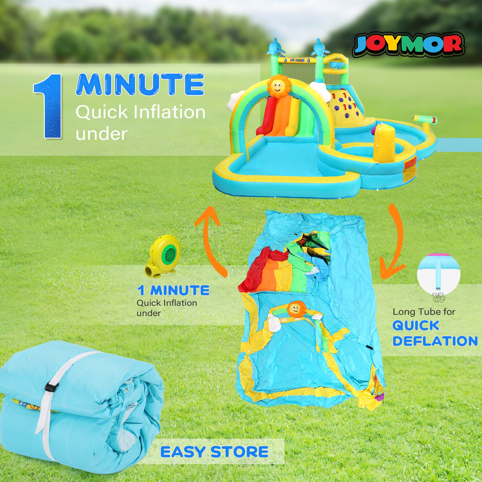 JOYMOR 8 in 1 Kids Backyard inflatable Water Slide Bounce House with Pool