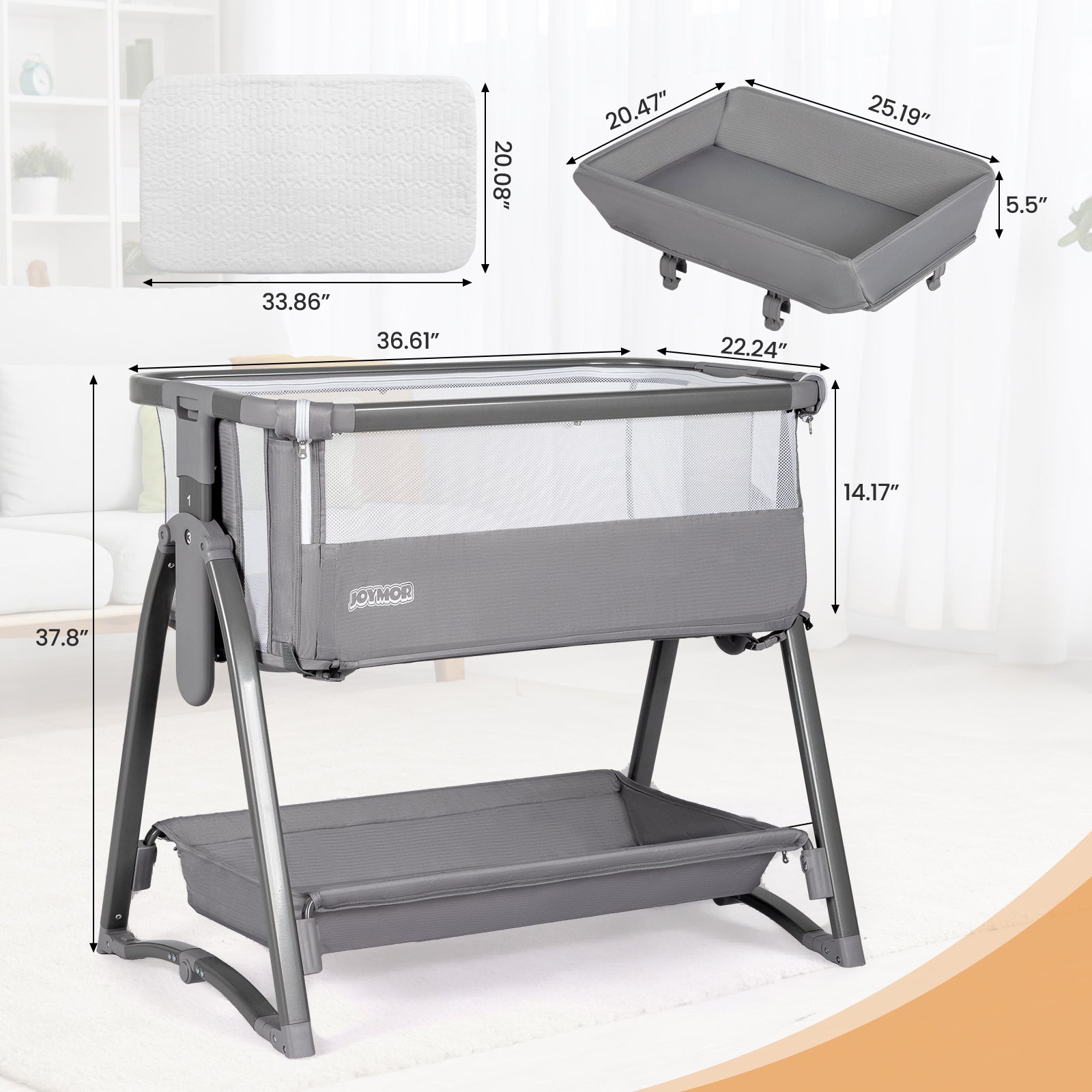 JOYMOR 5 in 1 Crib Bassinet Bedside Sleeper with Changing Table