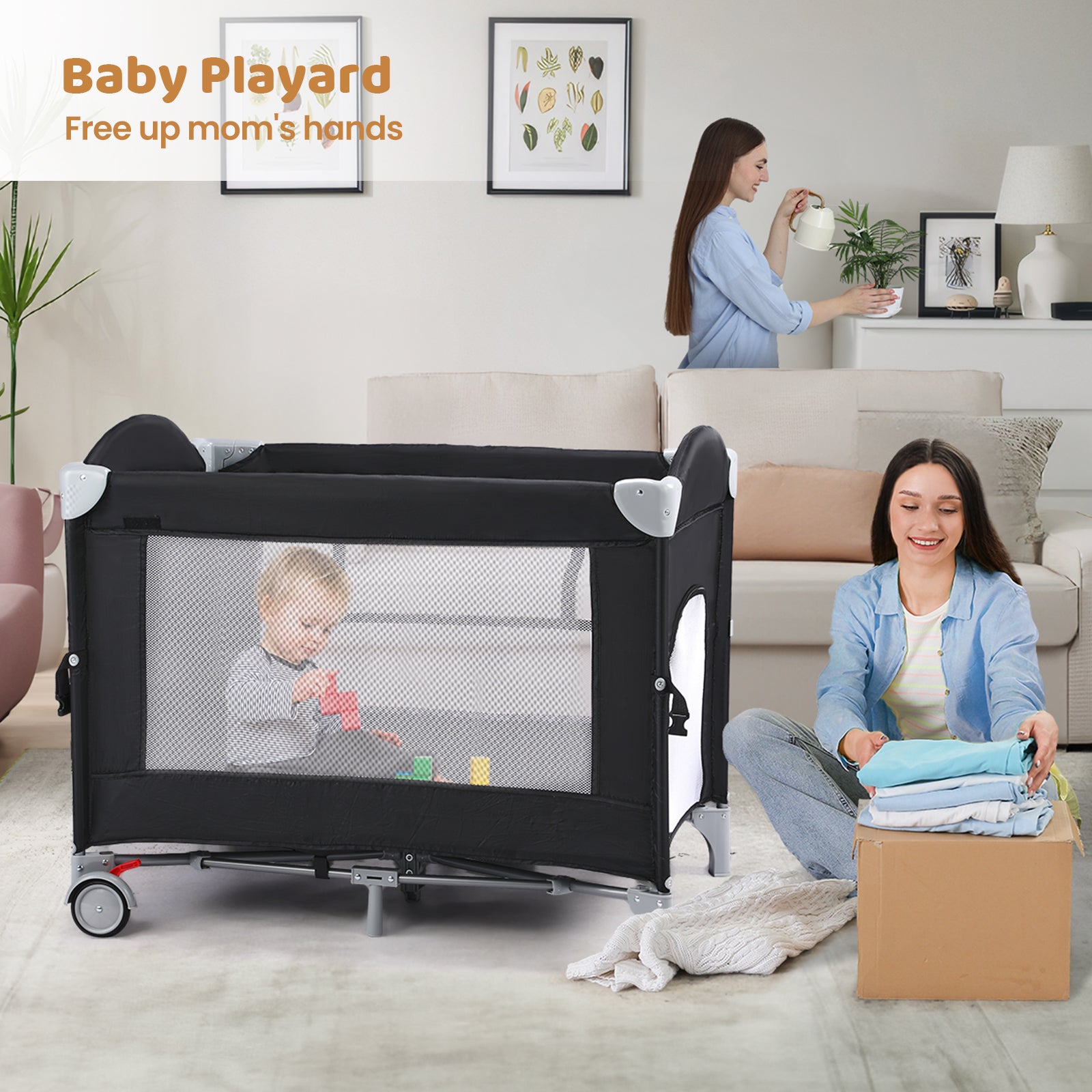 JOYMOR 5 in 1 Baby Bedside Crib Sleeper with Diaper Changing Table