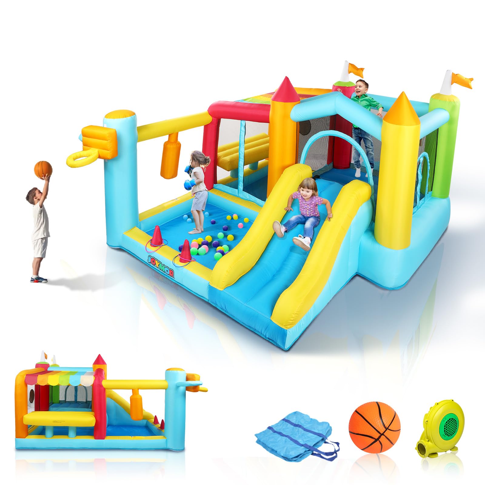 JOYMOR 9-in-1 Inflatable Bounce House with Slide, Blower & Climbing Wall