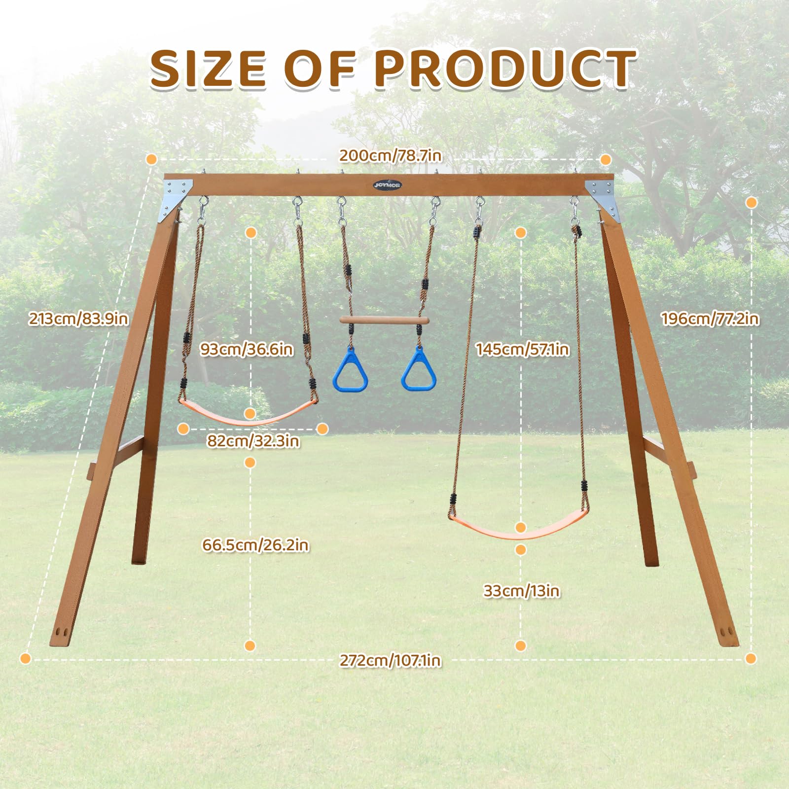 JOYMOR A-Frame Wooden Swing Set 390lbs