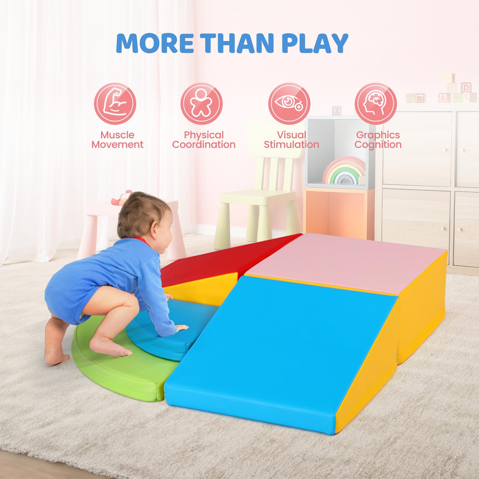 JOYMOR 5-Piece Foam Climbing Blocks for Toddlers with PU Leather