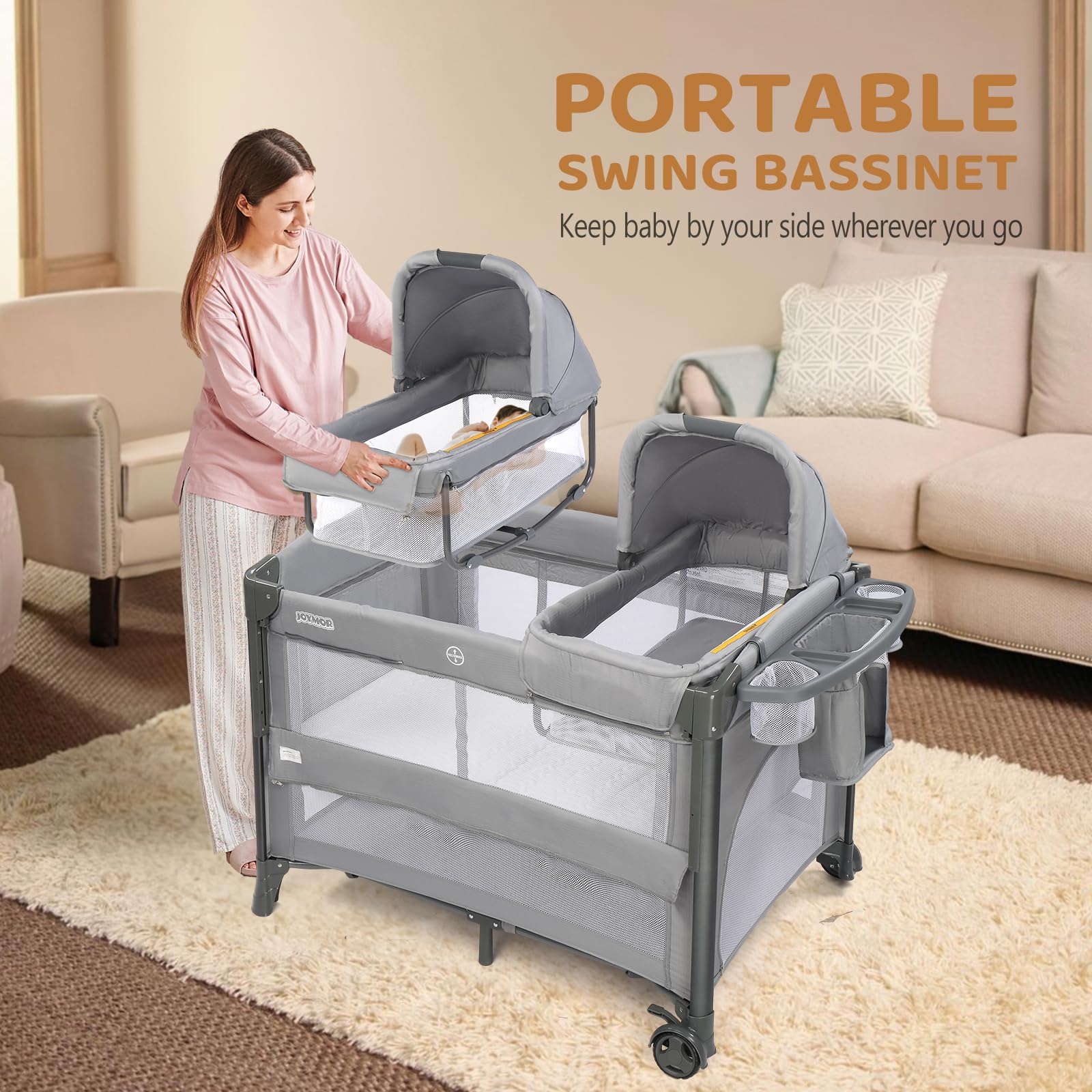 JOYMOR Twin Bassinet Convertible Crib Sleeper Bedside