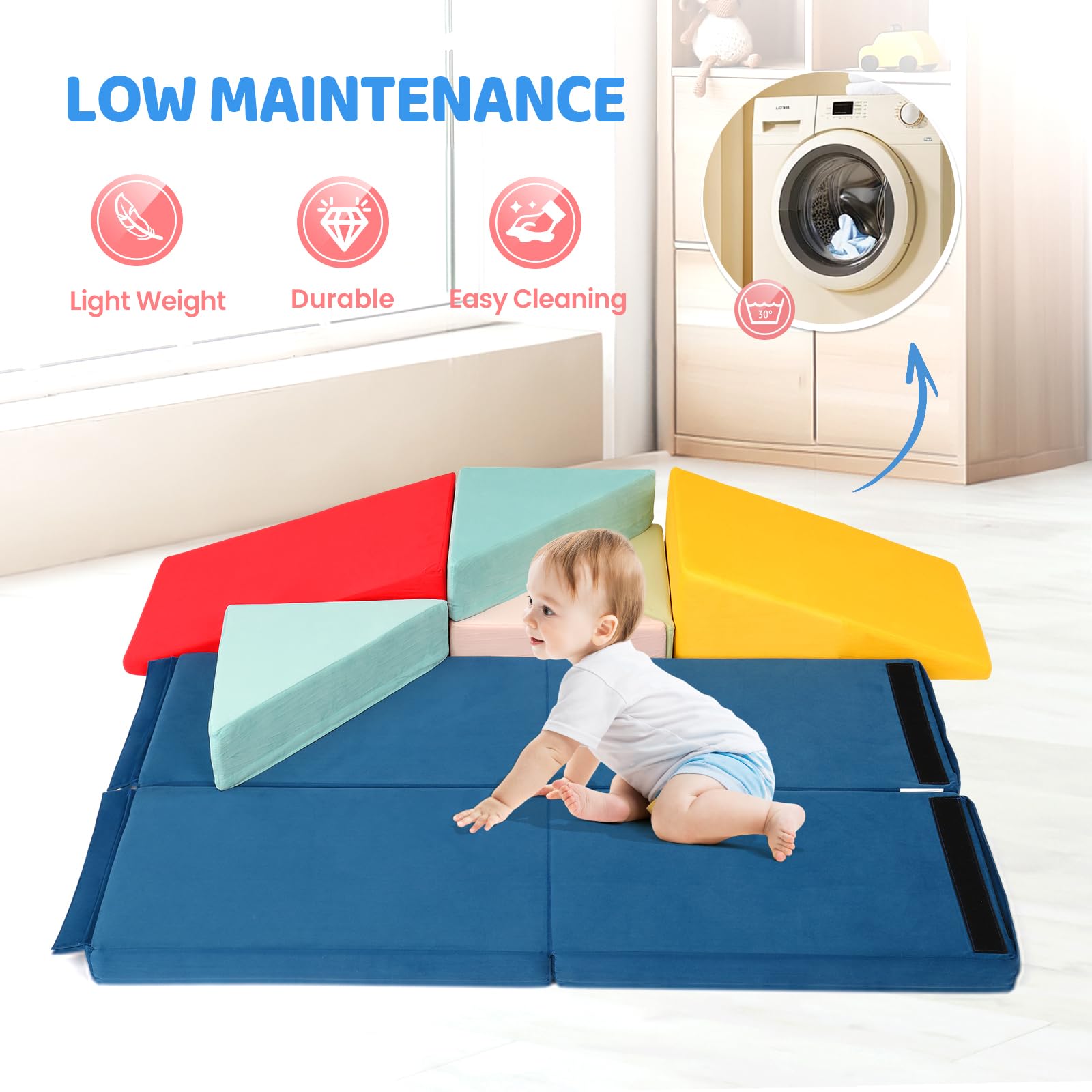 JOYMOR 8-Piece Soft Foam Climbing Blocks for Toddlers Fabric with Foldable Ball Pit