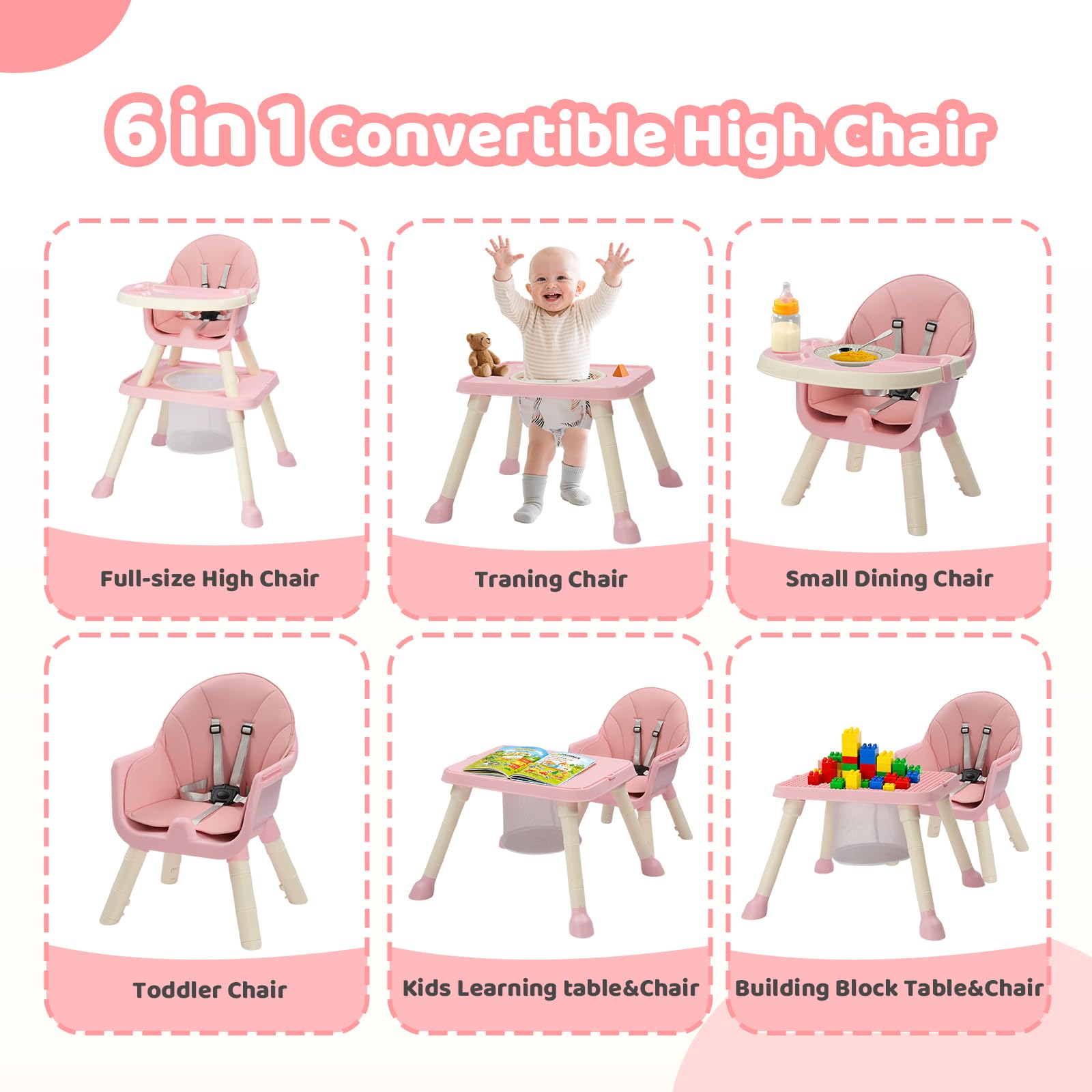 JOYMOR Kids 7 in 1 High Chair Convertible Kids Learning Table and Chair