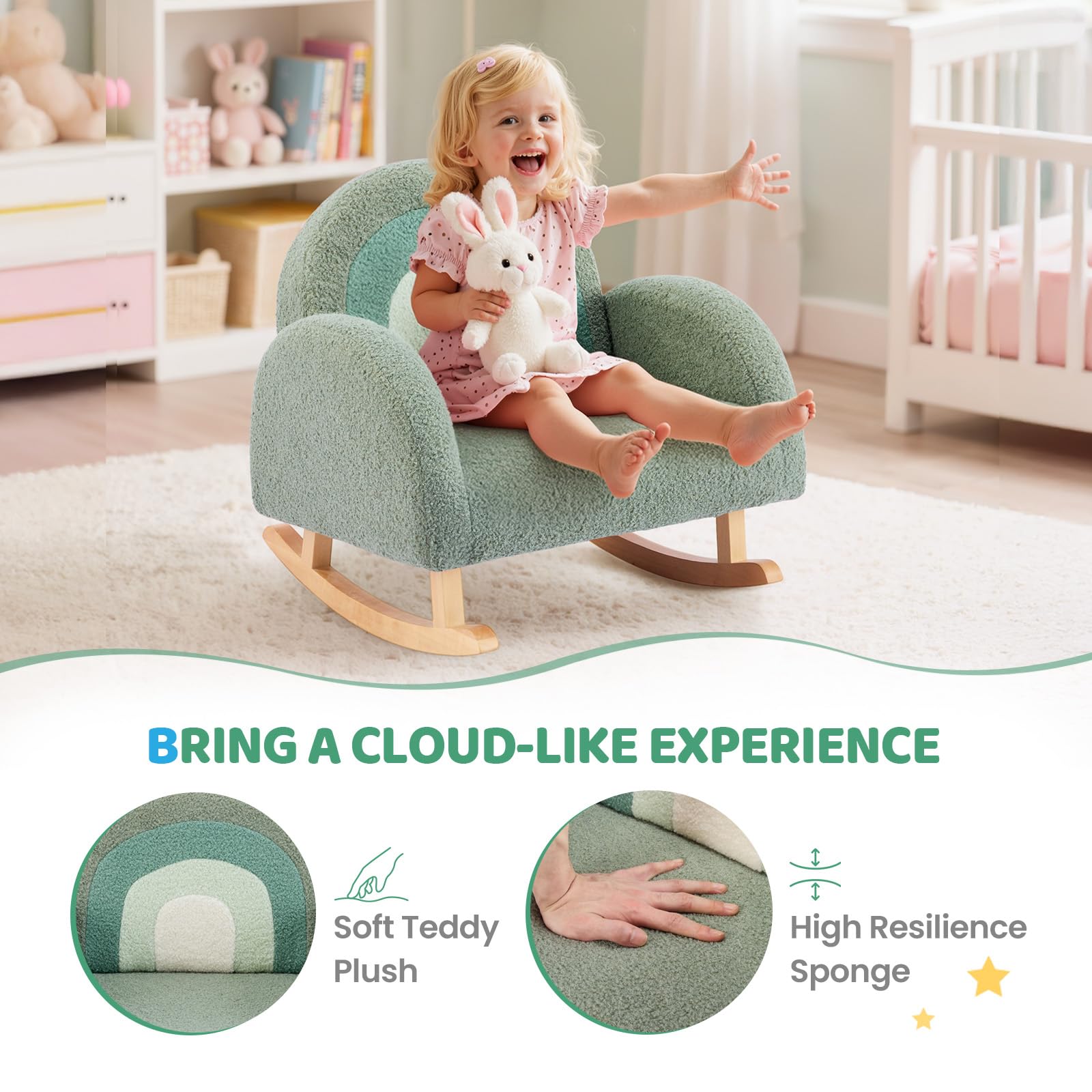 JOYMOR Kids Sofa Toddler Rocking Chair with Teddy Fleece