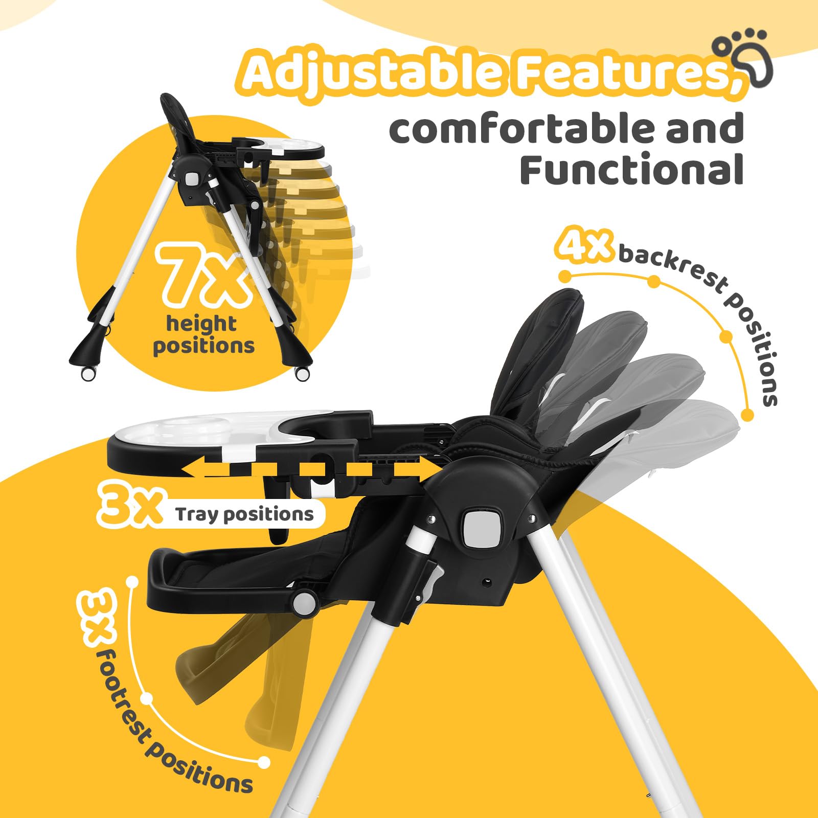 JOYMOR 4 in 1 Convertible Highchair Foldable Baby High Chair