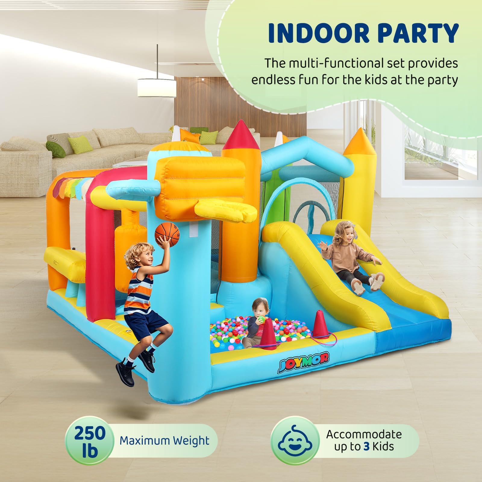 JOYMOR 9-in-1 Inflatable Bounce House with Slide, Blower & Climbing Wall