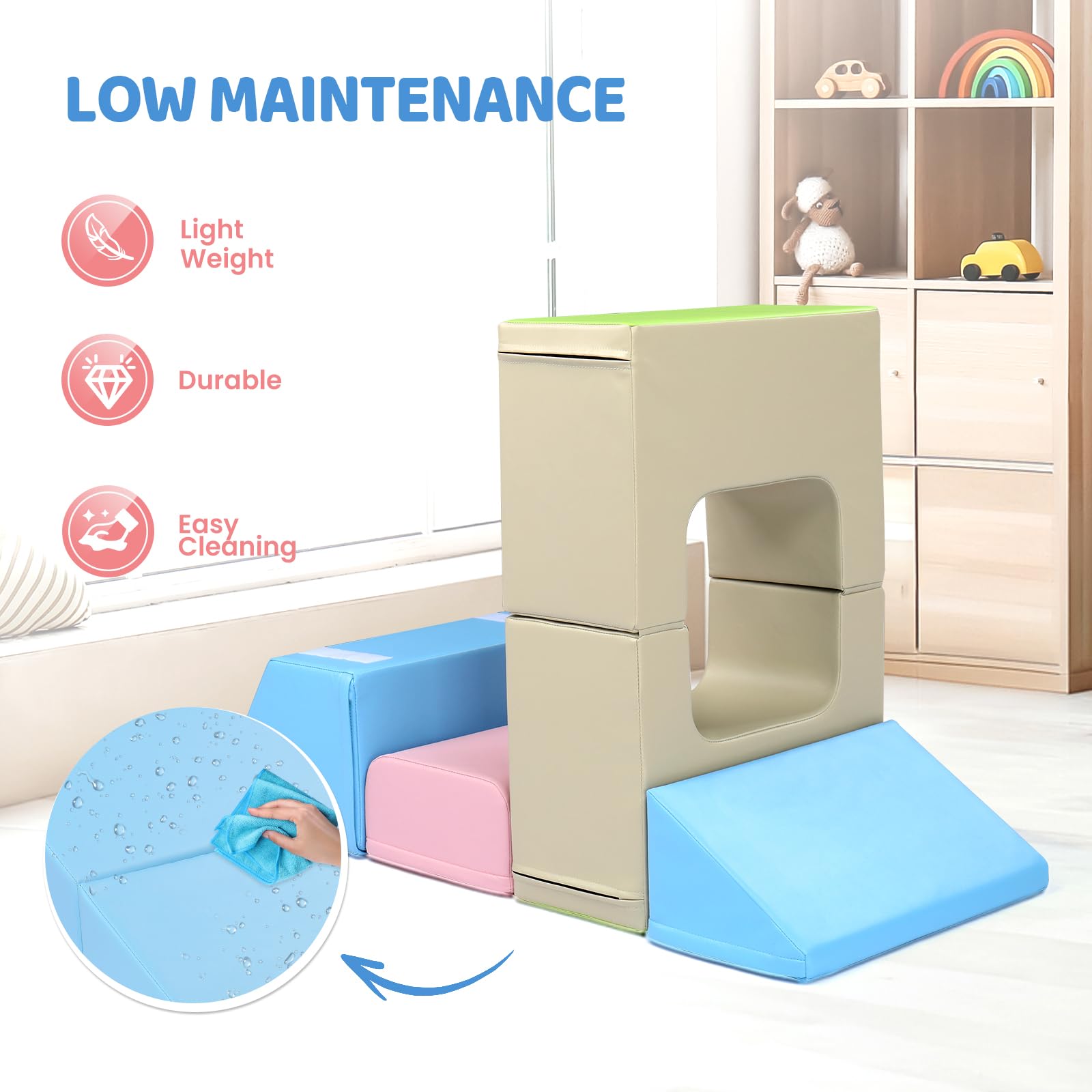 JOYMOR 5-Piece Foam Climbing Blocks for Toddlers with PU Leather