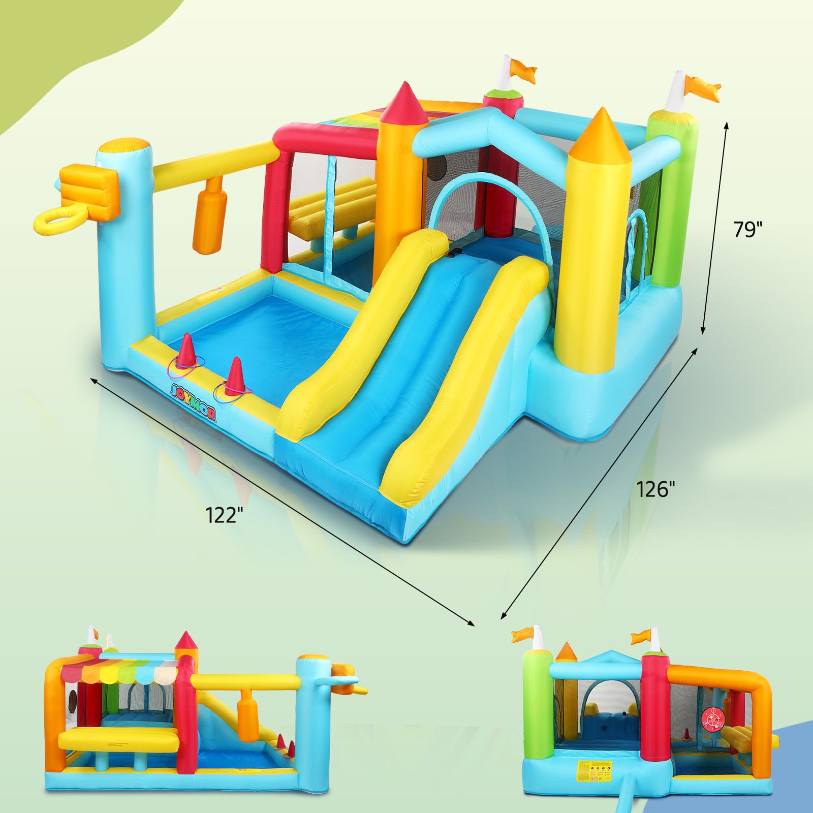 JOYMOR 9-in-1 Inflatable Bounce House with Slide, Blower & Climbing Wall