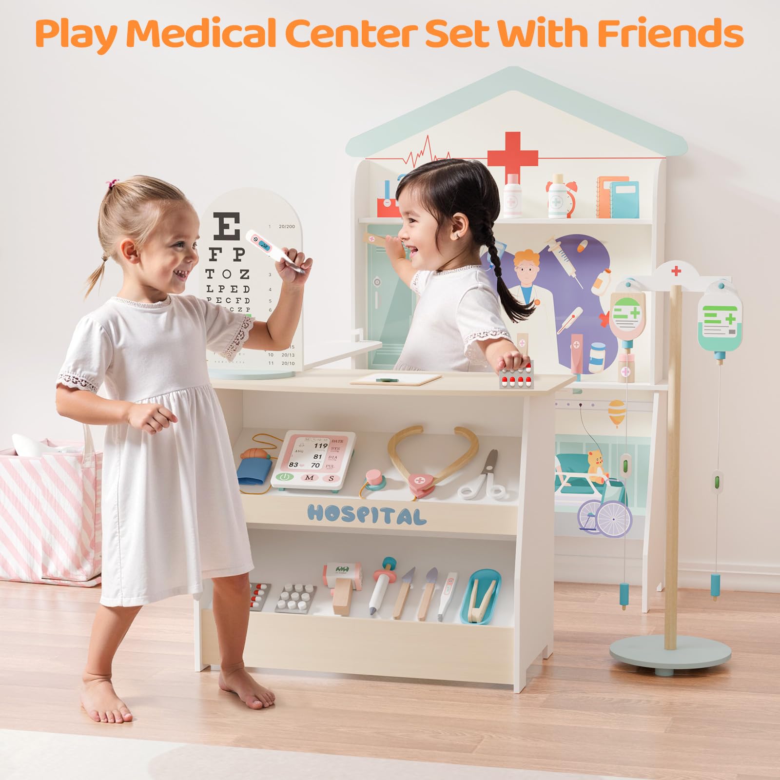 JOYMOR Kids Pretend Play Wooden Doctor Play Set Hospital Kit