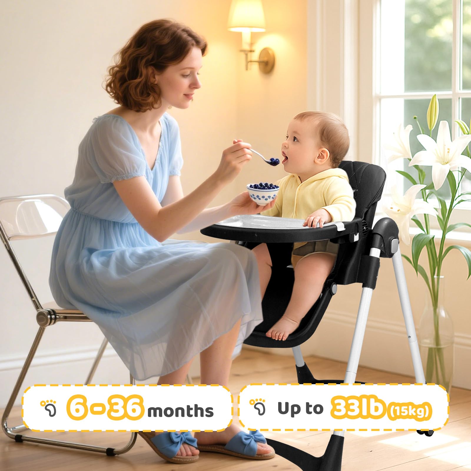 JOYMOR 4 in 1 Convertible Highchair Foldable Baby High Chair
