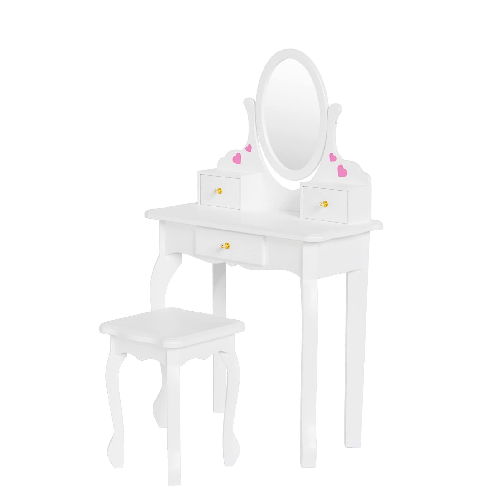 JOYMOR Kids Vanity Set with Makeup Dressing Table and Rotatable Mirror