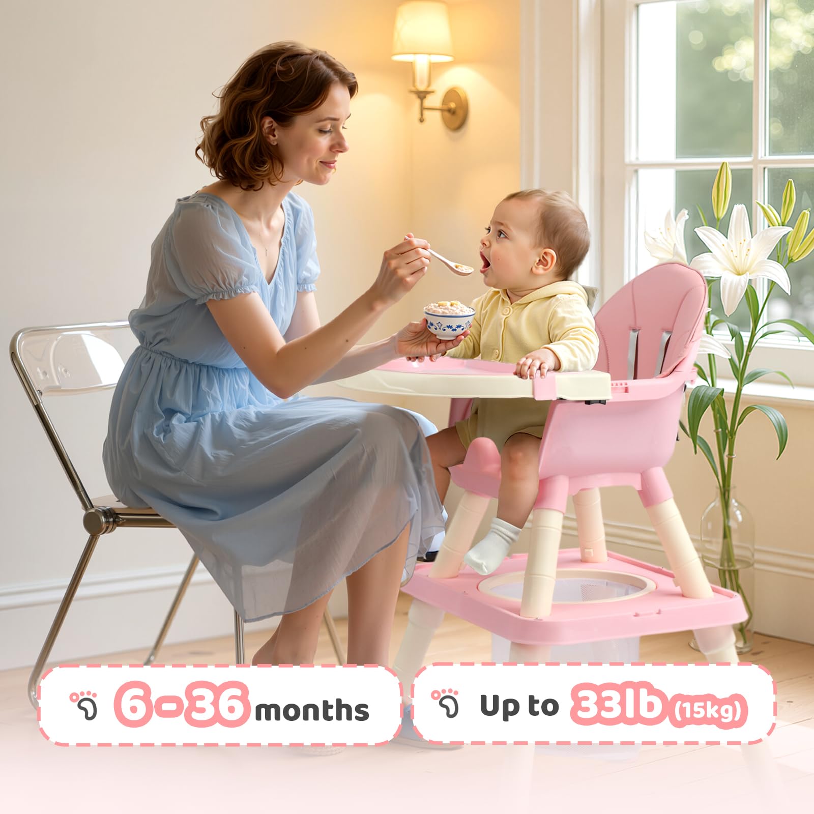 JOYMOR Kids 7 in 1 High Chair Convertible Kids Learning Table and Chair