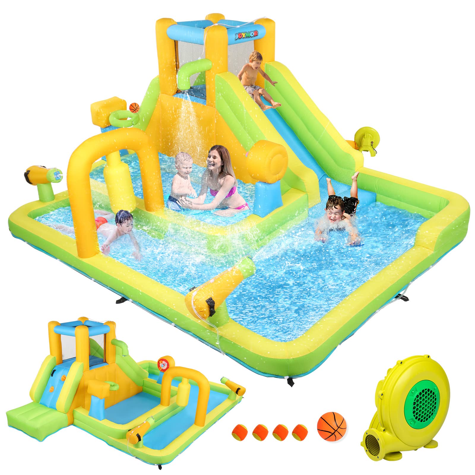 JOYMOR Outdoor Kids Inflatable Water Slide Park – Backyard Castle with Pool