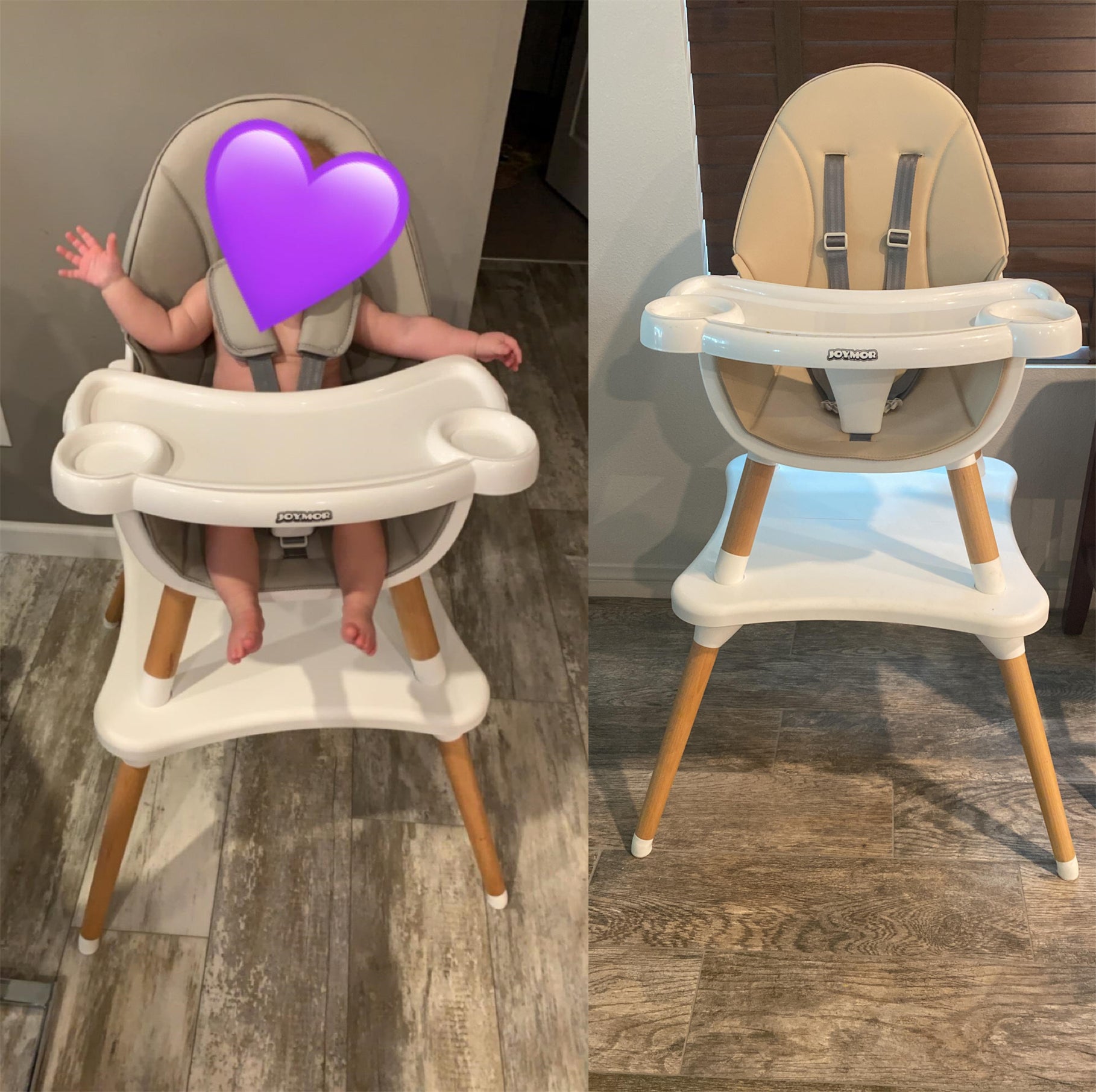 JOYMOR 5-in-1 Wooden Baby High Chair with Leather Seat Cushion