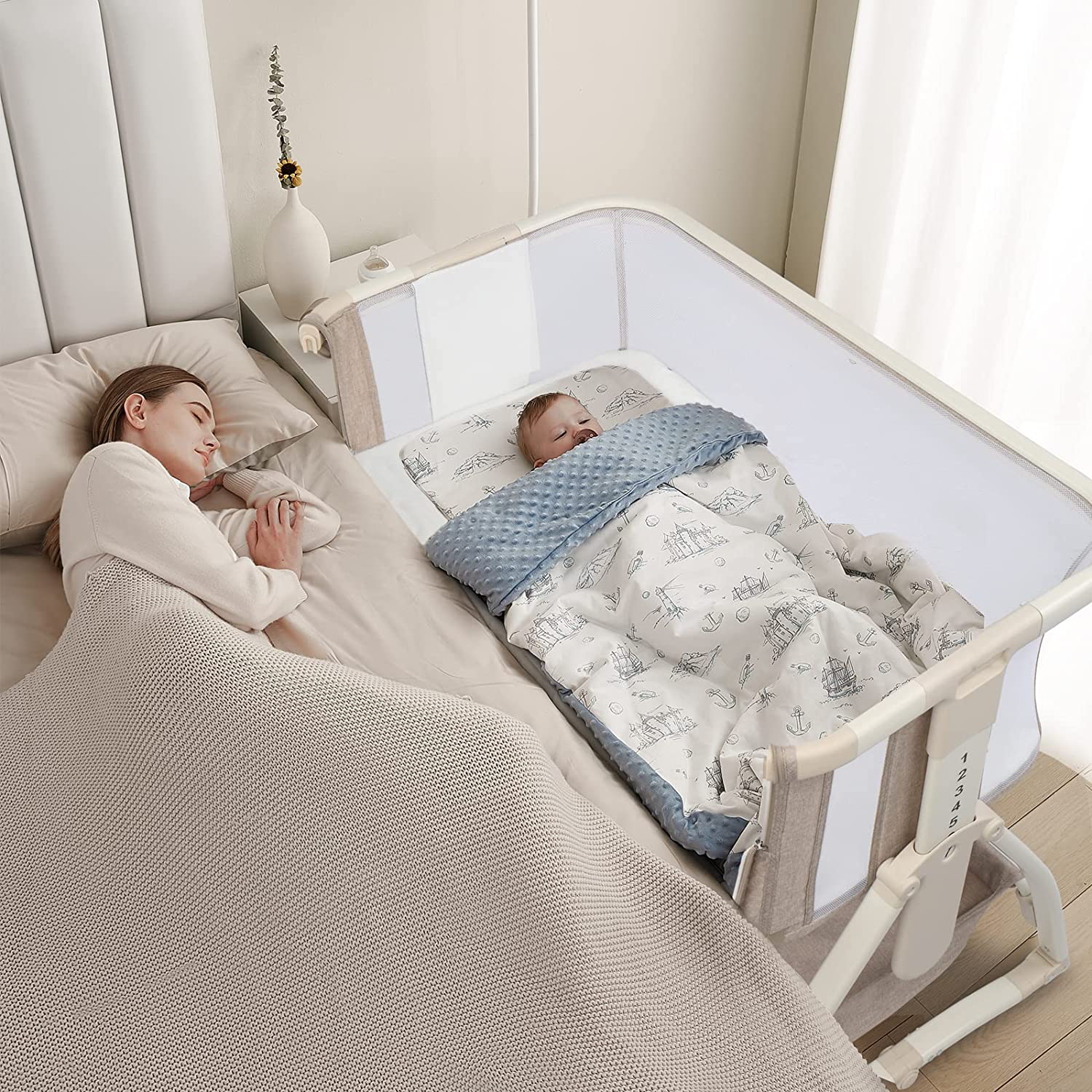 JOYMOR 4 in 1 Baby Bassinet Crib Bedside Sleeper with Mattress